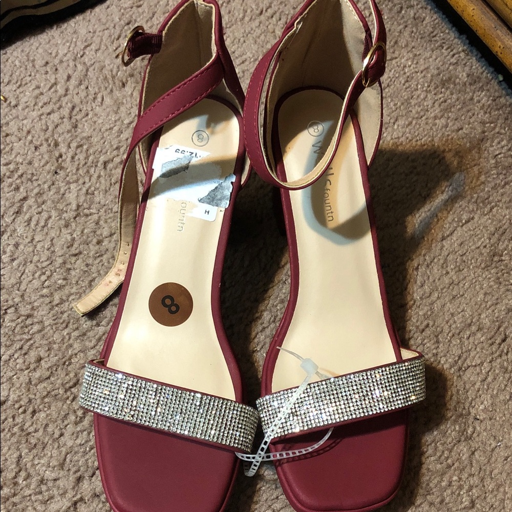 Women's Burgundy Heels with Rhinestone Strap